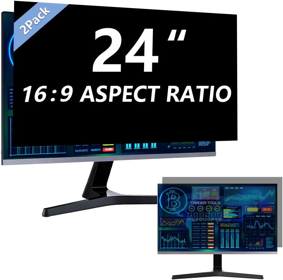 2 Pack Computer Privacy Screen 24 Inch for 16:9 Widescreen Monitor, Removable Eye Protection Anti Glare Blue Light Computer Screen Privacy Shield, Anti Spy Screen Protector Film