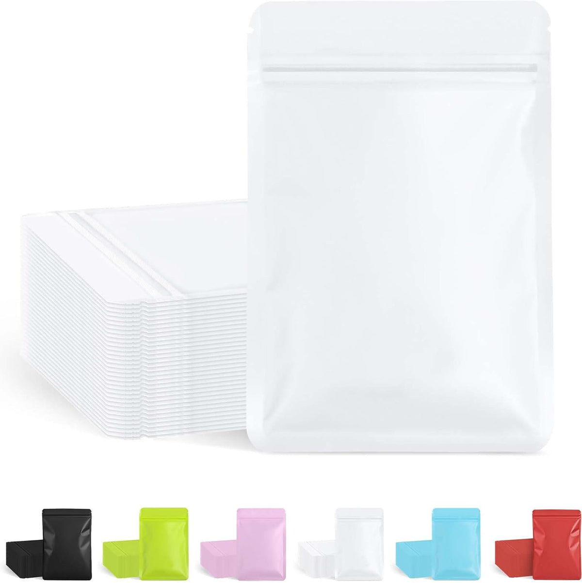 FireKylin 100 Pack Resealable Packaging Bags for Small Business Double-Sided Color Smell Proof Bags for Food Storage Flat Bags (White, 4" x 6")