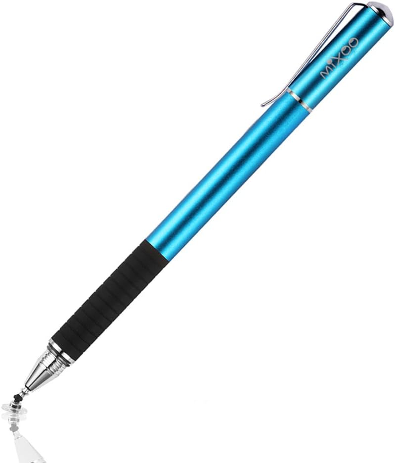 Mixoo 2-in-1 High Precision Stylus (Disc & Fiber Tips 2 in 1 Series), Extra with 3 Replaceable Tips, Compatible with Capacitive Touch Screen Devices (Blue)
