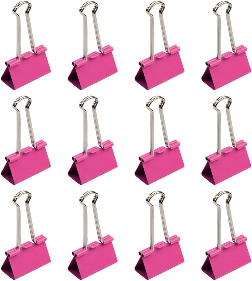 JAM PAPER Colorful Binder Clips - Large - 1 1/2 Inch (41 mm) - Pink Binderclips - 12/Pack