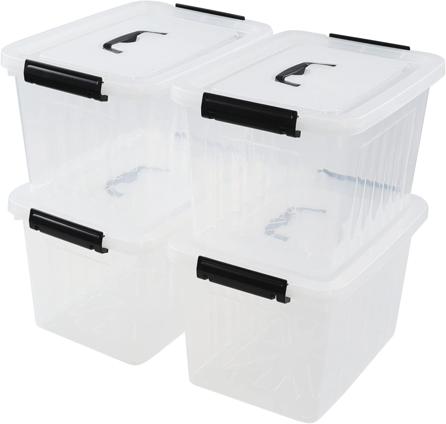 Wekioger 4 Pack 12 Quart Latching Storage Box with Handle, Clear Lidded Tote Bin