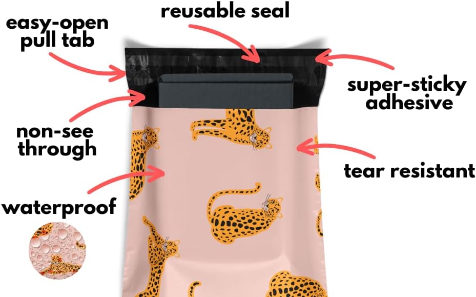 Poly Mailers 12.5x15 50 Pack | Self-Sealing Shipping Bags Envelopes for Small Business | Waterproof Durable Packaging | Variety Sample Pack | Thank You Floral Cheetah | à la mode Mailers