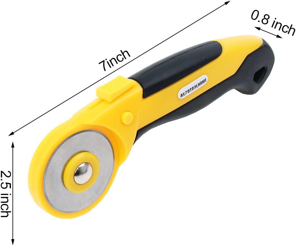 AUTOTOOLHOME 45mm Rotary Cutter Automatic Fabric Cutter Quick Change Blades with Safety Lock for Quilting, Sewing, Crafts, 10pcs Titanium Replacement Blades