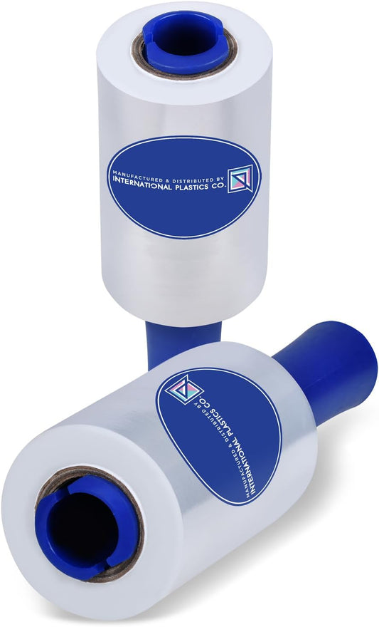 International Plastics Co. 2 Pack of 5" Plastic Stretch Film Wrap with Rotating Handles 1000 feet Each 500% Stretch Ability