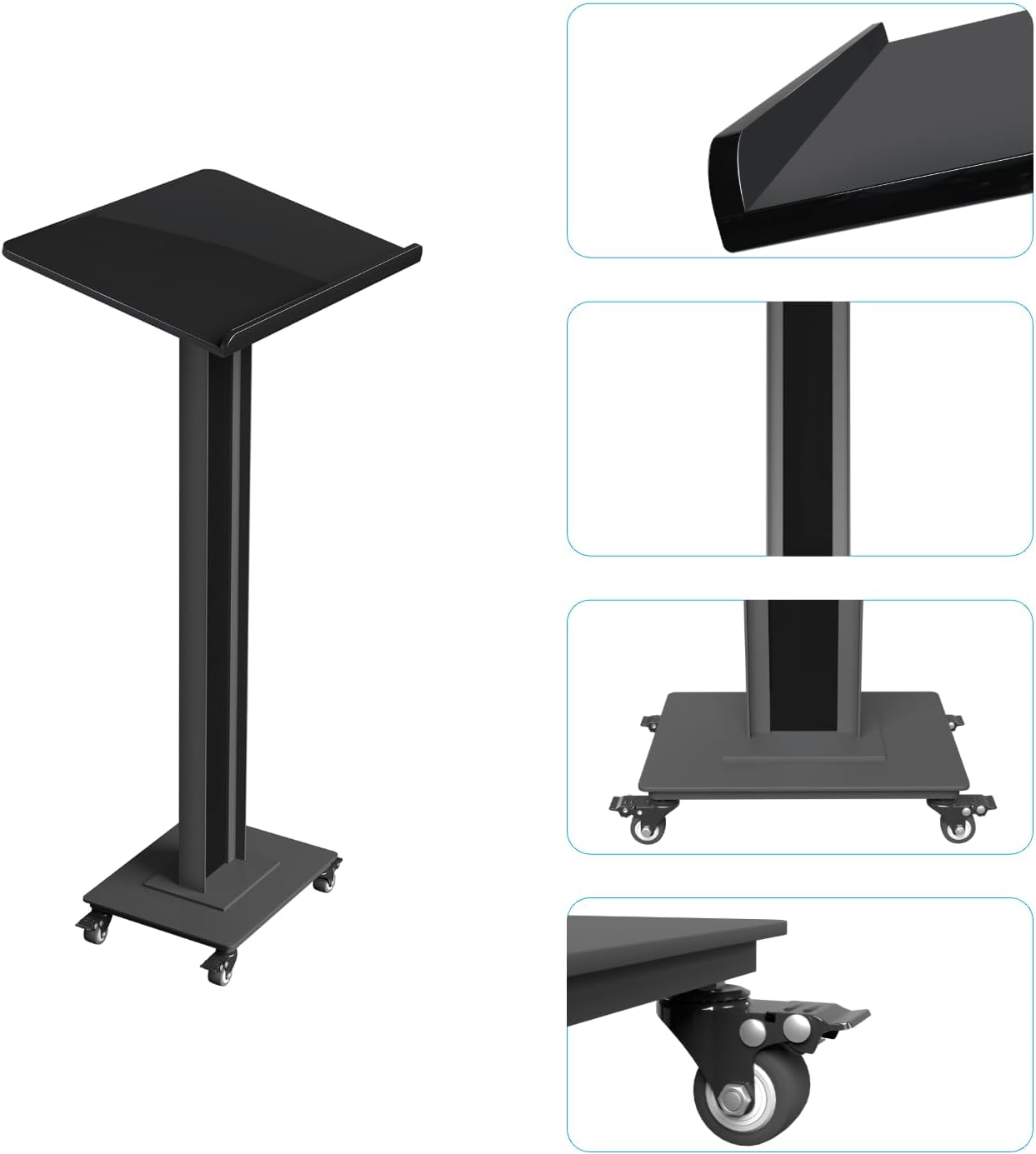 Acrylic Podiums Stand with Heavy-Duty Iron Bottom, Large Mobile Pulpits for Churches, Lectern for Conferences, Speeches, Classroom, Office, Wedding Event