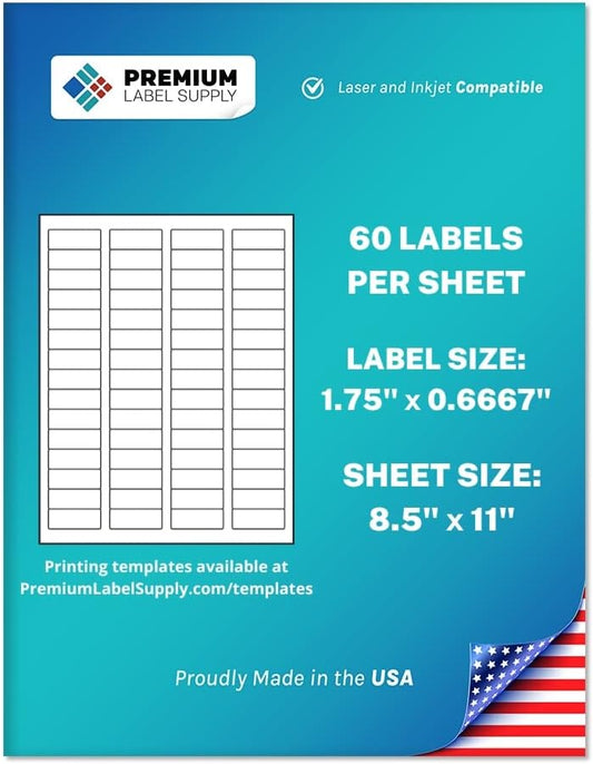 Premium Label Supply White Sticker Return Address Labels – 1-3/4" x 2/3" – Laser/Inkjet Compatible – (60 per Sheet), 1000 Sheets – 60,000 Total Adhesive Labels
