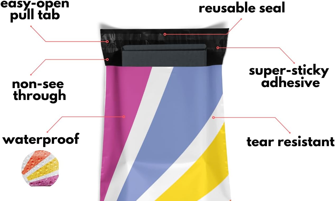 Poly Mailers 10x13 100 Pack | Self-Sealing Shipping Bags Envelopes for Small Business | Waterproof Durable Packaging | Sunshine | Yellow Purple Cute | à la mode Mailers