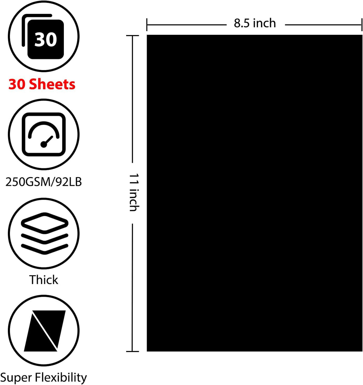 OcePor 30 Sheets Black Cardstock 8.5” x 11”, 92lb/250gsm Black Card Stock, Thick Card Stock Paper, Heavy Cardstock Paper for Printer, Resume, Scrapbooks, Art, Crafts, Business Cards