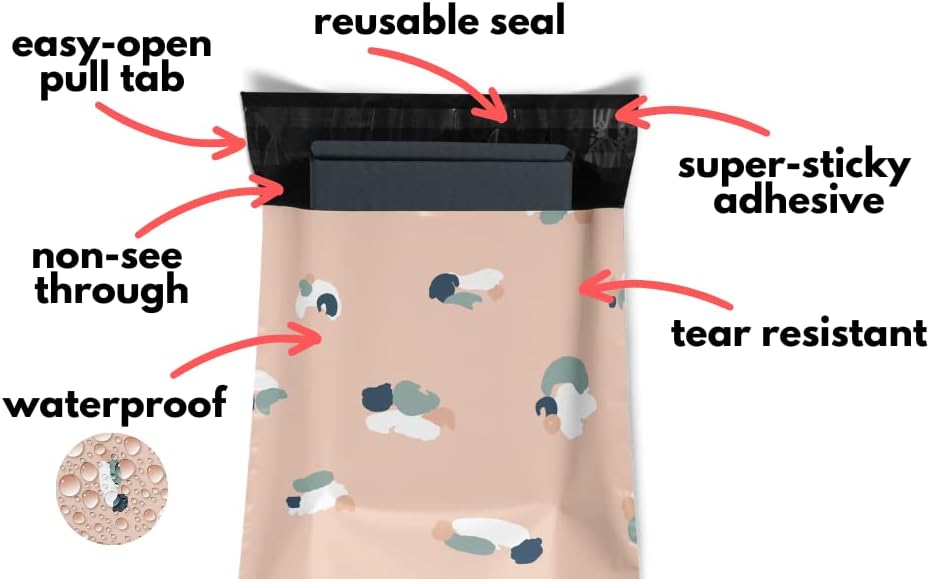 Poly Mailers 10x13 100 Pack | Self-Sealing Shipping Bags Envelopes for Small Business | Waterproof Durable Packaging | Floral | Pink | à la mode Mailers