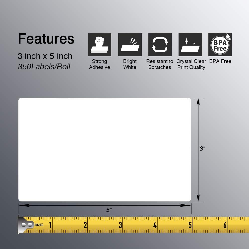 BETCKEY - 3" x 5" (76 mm x 127 mm) Multipurpose & Large Shipping Labels Compatible with Zebra & Rollo Label Printer,Premium Adhesive & Perforated [10 Rolls, 3500 Labels]