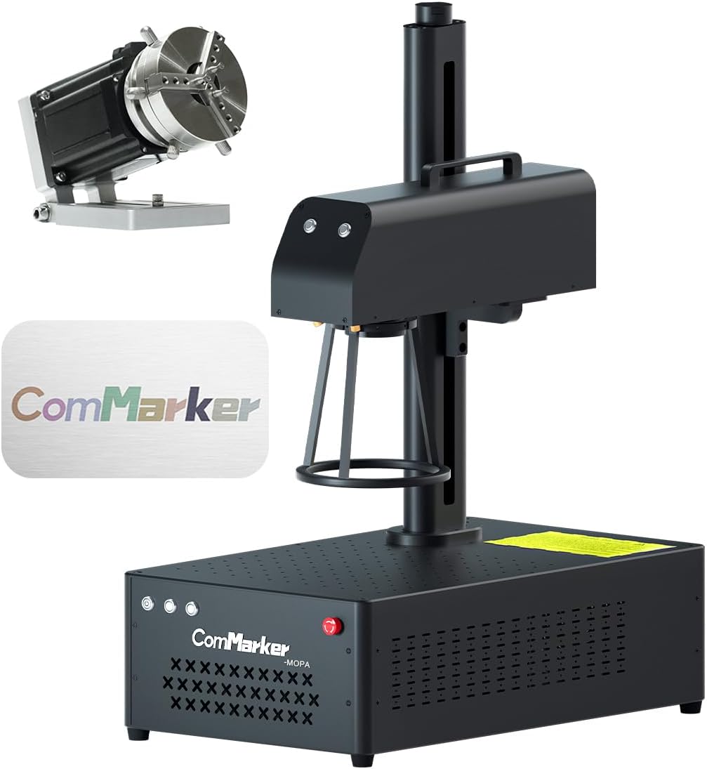 ComMarker B4 60W JPT Mopa Fiber Laser Engraving Machine with Rotary Axis,Support Lightburn Laser Engraver with 2Lens,2in1 Desktop Handheld Color Marking Machine for Stainless Steel,Ring,Tumbler