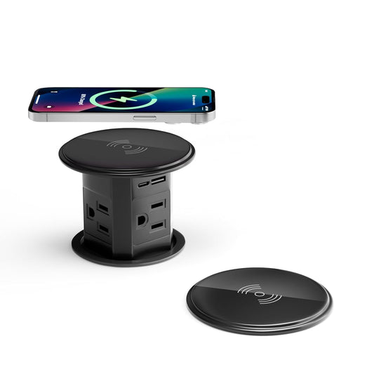 Pop Up Countertop Outlet with 15W Wireless Charger,Pop up Outlet,Max 20W USB Power Delivery,3.9" Space Saver Recessed Outlet,Pop Up Electrical Outlet with 4 Outlets 2 USB Ports for Home Office