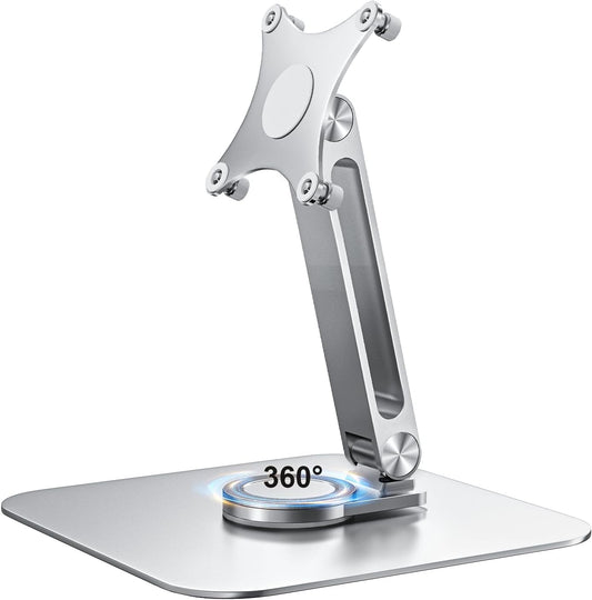 13-17.3" Monitor Stand with 360° Swivel Base, 75mm VESA Single-Arm Mount w/ M4 Screws for Portable Monitor, Adjustable Angle & Tilt & Rotation - Touchscreen Desktop Display Stand (Silver)
