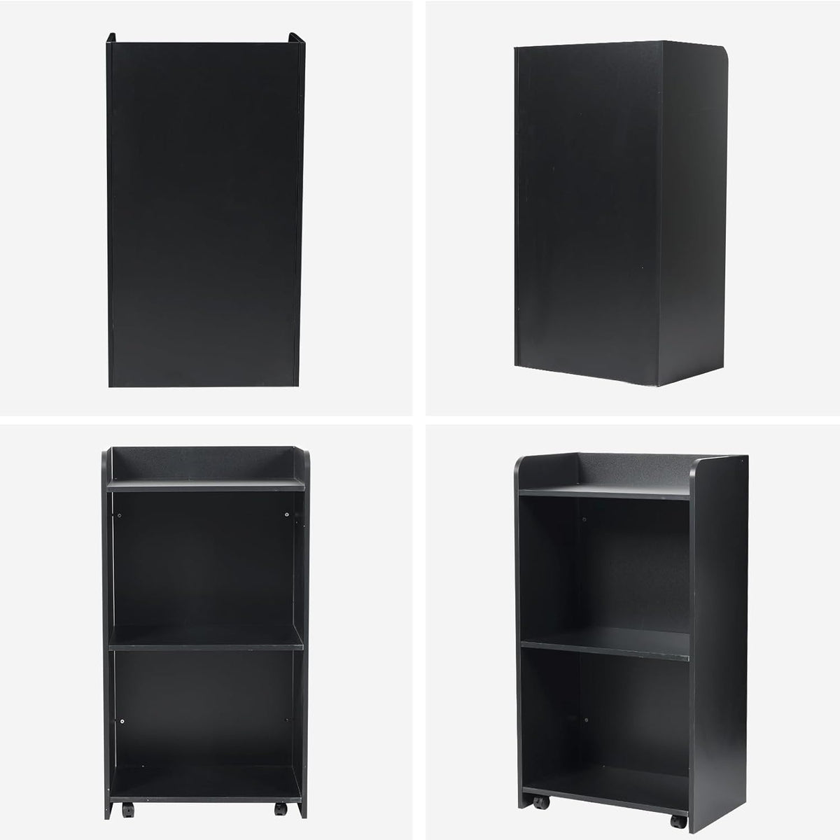 Podium Stand with Wheels, Black Wooden Mobile Lectern, 41.73x22.8x17.7 Inch, 2-Tier Storage for Church, Classroom, Presentation