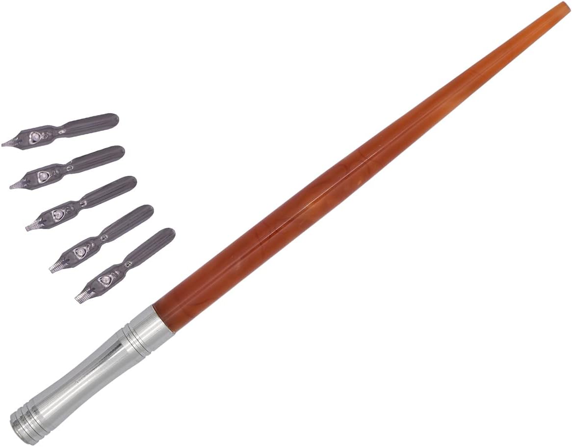 Gullor Resin Dip Pen Handcrafted Calligraphy Set with 33 Nibs for Art, Signatures, Drawing, Caligraphy Kits for Beginners (Brown)