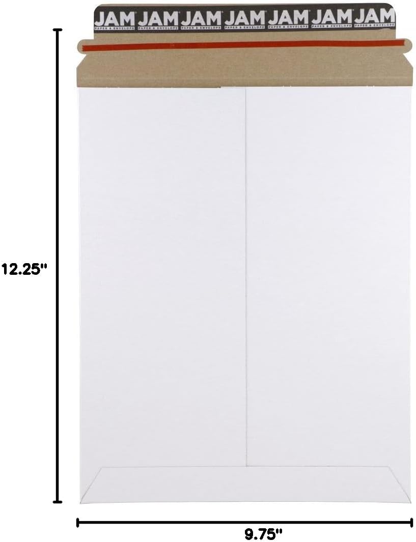 JAM PAPER Stay-Flat Photo Mailer Envelopes with Peel & Seal Closure - 9 3/4 x 12 1/4 - White - 6 Rigid Mailers/Pack