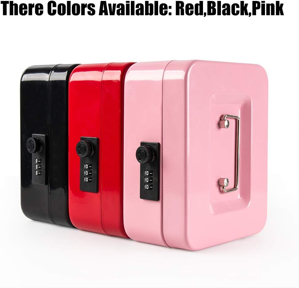 KYODOLED Medium Cash Box with Combination Lock Safe Metal Money Box with Money Tray for Security Lock Box 7.87x 6.30x 3.54Inch Pink Medium