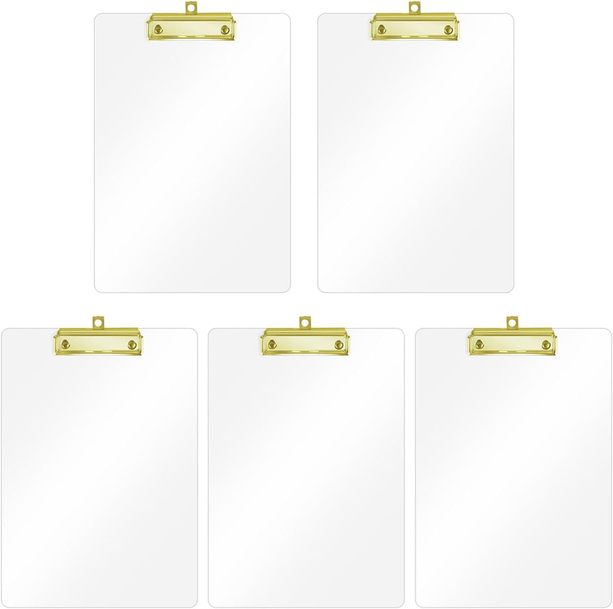 Honagu Acrylic Clear Clipboards, Transparent Plastic Clipboard with Gold Strong Clip Hidden Hanging Hole, A4 Letter Size Clipboards for Nurses, Art Student, Teachers,School & Office Supplies, 5PC
