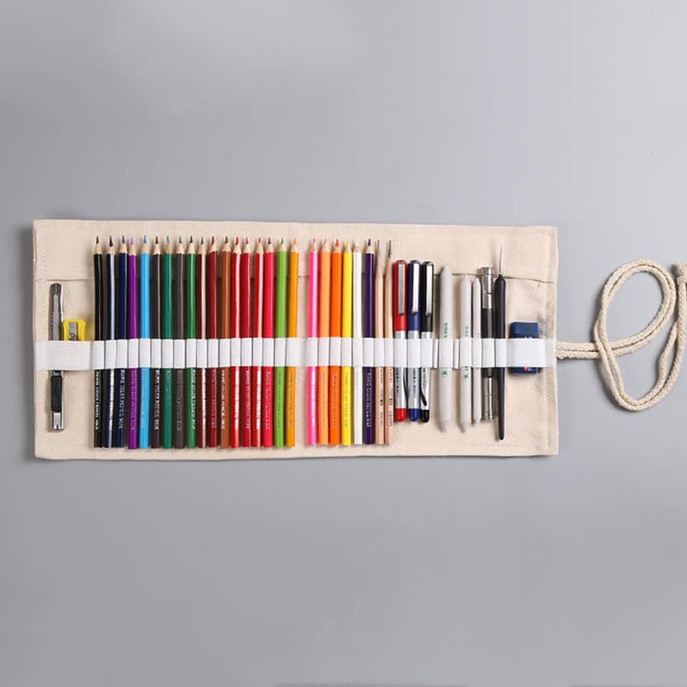 DIYOMR 24/36/72 Slots Pencil Wrap Pencil Rolls, Artist Colored Pencils Roll Up Bag Short Brushes Pouch Case Pencils Organizer for Drawing Coloring and Sketching (Trees, 24slots)