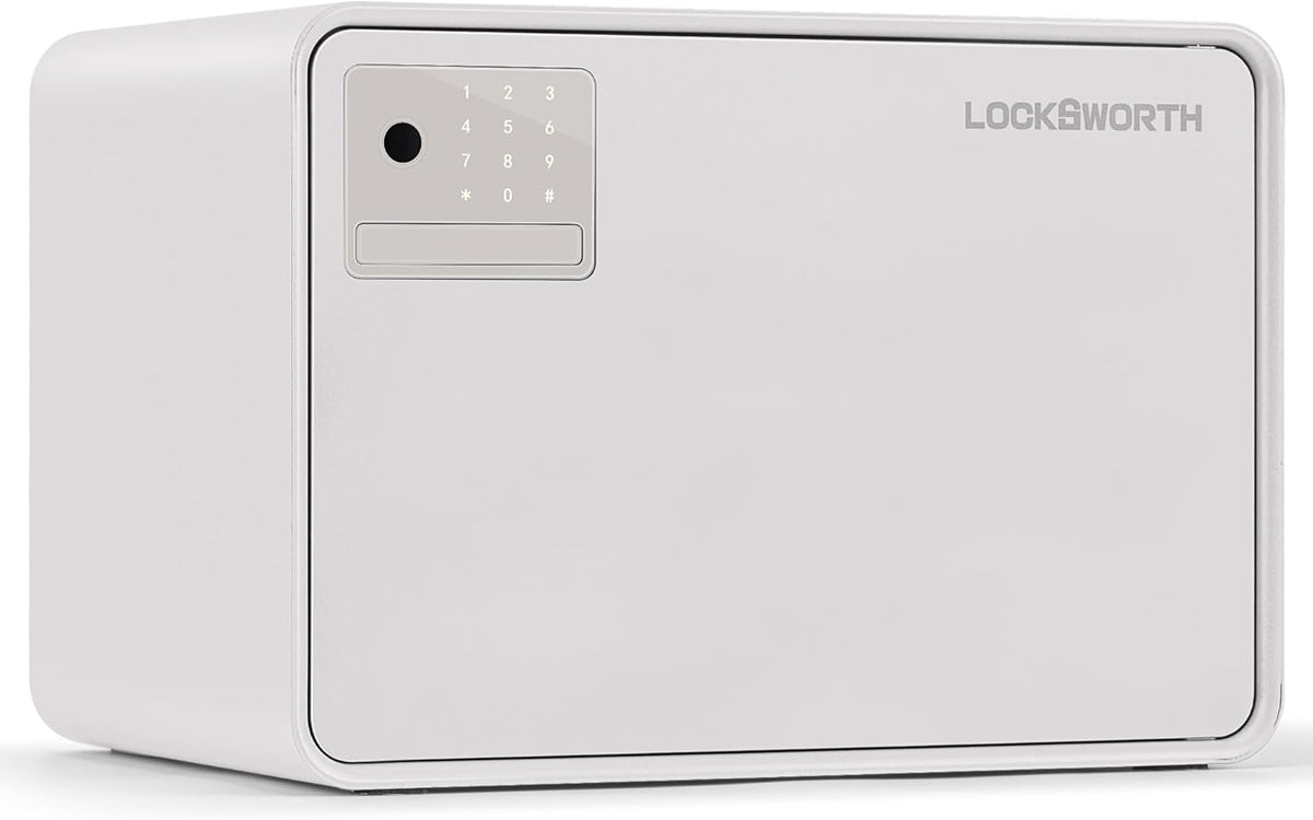 Biometric Safe for Home, 0.6 Cube Feet Auto-Open Fingerprint Safe with Touch Screen, Alarm System & Removable Shelf, Small Money Box for Cash, Jewelry, Documents, Home Office Use,White