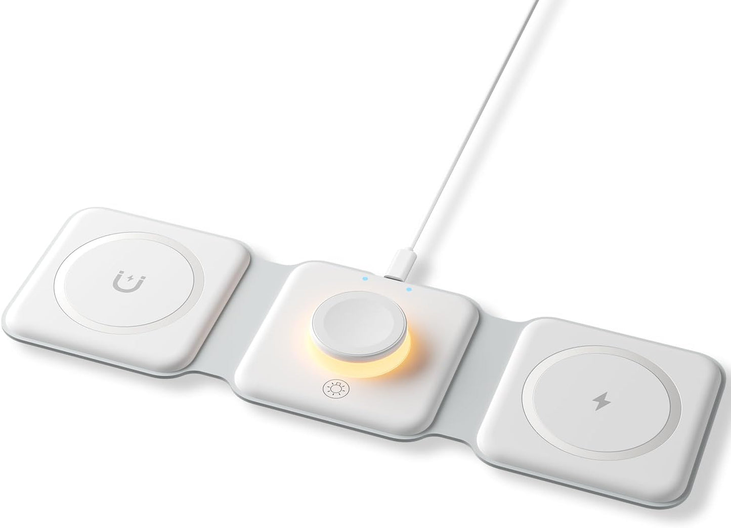 ESSAGER 3 in 1 Foldable Wireless Charger for iPhone 16/15/14/13/12/11 Series, Magnetic Wireless Charging Station, Travel Wireless Fast Charging Pad for Airpods 4/3/2/Pro, iWatch (3 in 1, White)