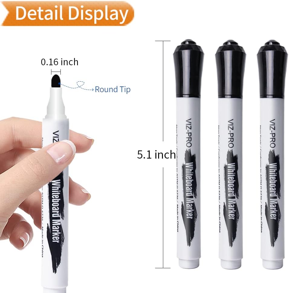 VIZ-PRO Dry Erase Markers, Bulk Pack of 50, Fine Bullet Tip Low-Odor Black Color Whiteboard Pens