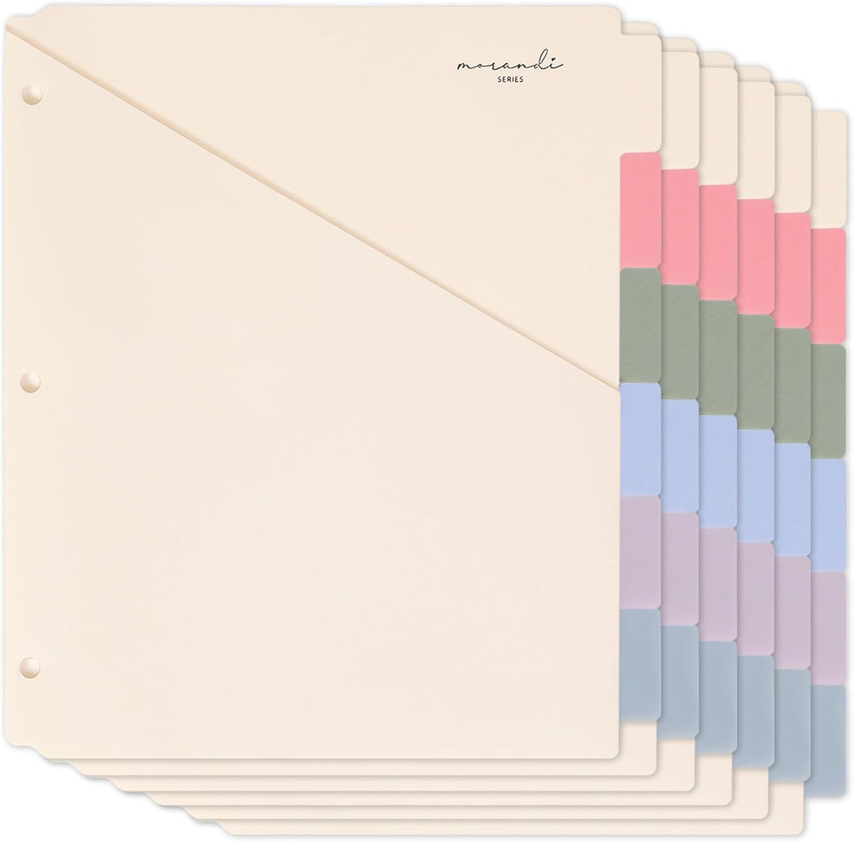 H4D 6-Tab Dividers for 3 Ring Binder, Plastic Dividers with Two Pockets, Letter Size, Morandi Colors, 6 Set
