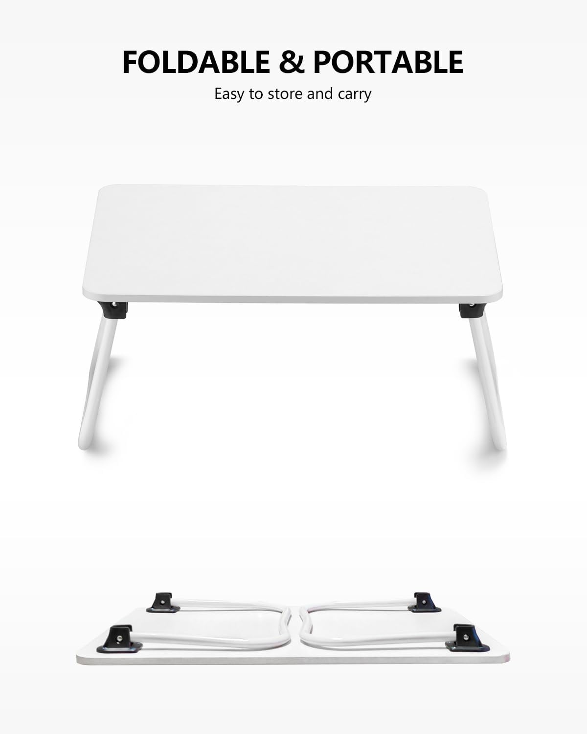 Laptop Bed Desk, Foldable Lap Desk, Portable Laptop Stand, Lightweight & Mini Table for Breakfast/Picnic/Drawing/Couch/Floor - White