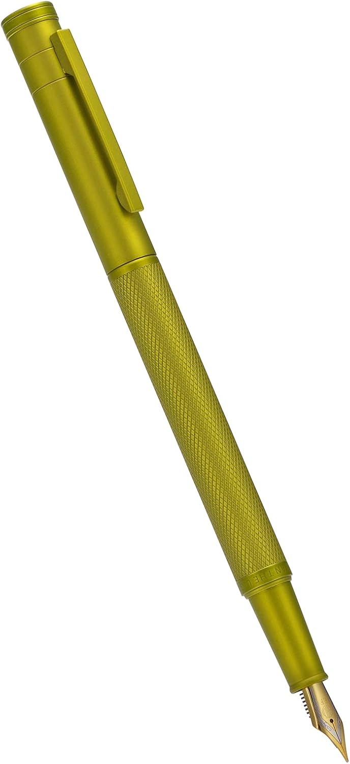 Hongdian 1851 Mustard Yellow Forest Fountain Pen Medium Nib, Classic Design with Converter and Metal Pen Case