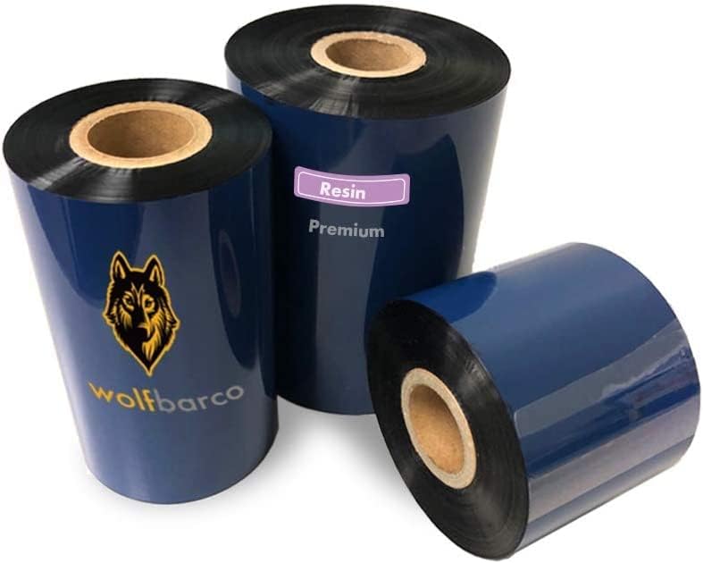 24 Rolls Wolfbarco 4.33" x 1476' (110m x 450m) Black Standard Full Resin Thermal Transfer Ribbon Compatible with Zebra,TEC, INTERMEC,Citizen,TSC,GODEX,ARGOX Printers