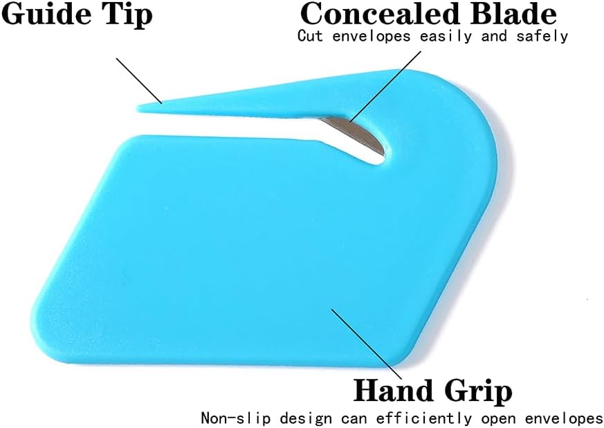 Magnetic Letter Openers - 3 Pack Envelope Slitter & Cutter, Mail Opener Blade with Magnet, Letter Opener for Women - Purple, Red, Lake Blue