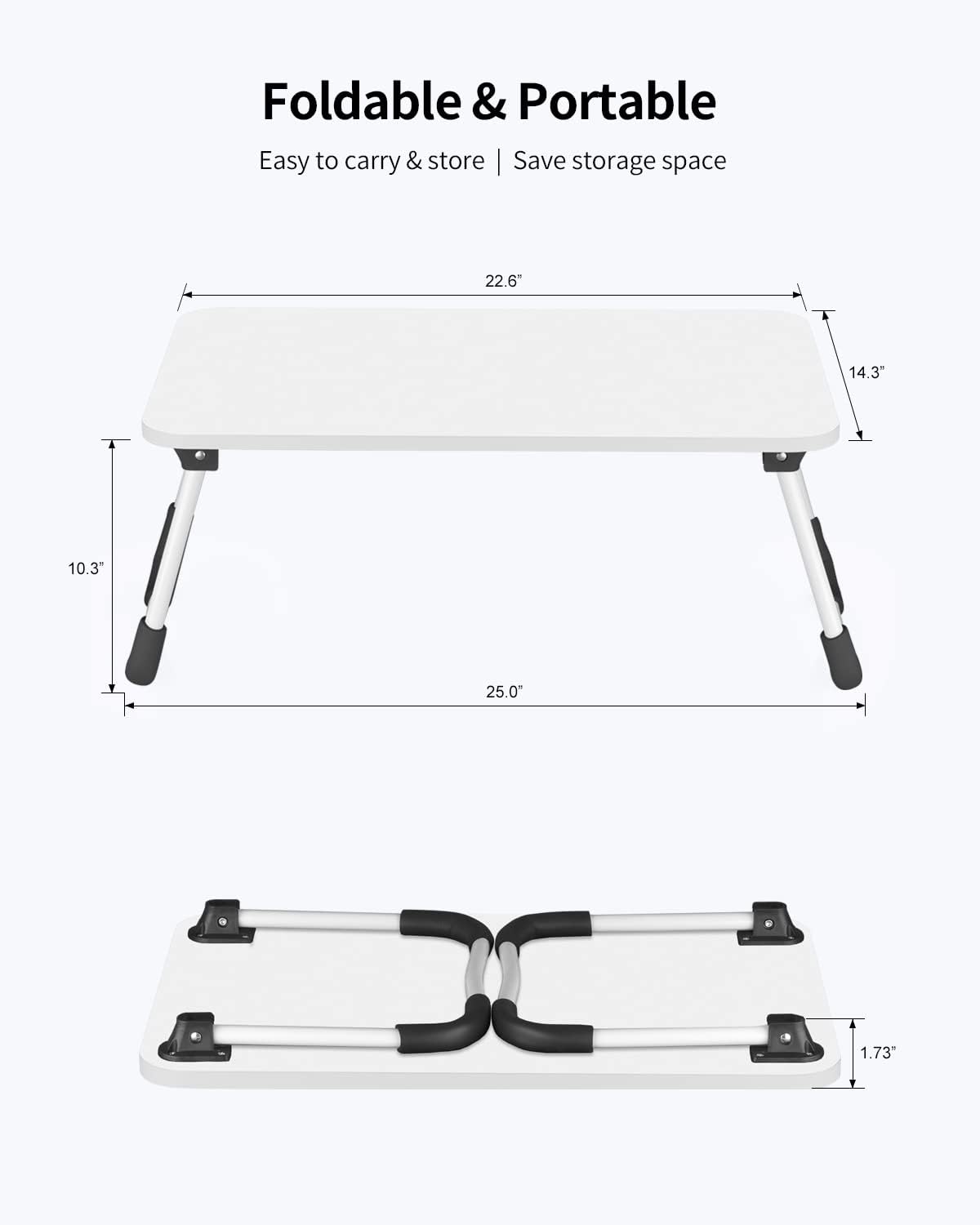 Ruxury Folding Lap Desk Laptop Stand Bed Desk Table Tray, Breakfast Serving Tray, Portable & Lightweight Mini Table for Sofa Couch Floor - - White