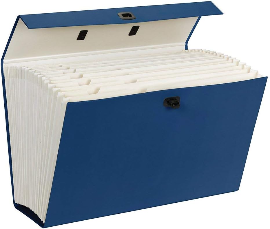 Smead Portable Expanding File Box, 19 Pockets, Blank Tabs, Printed Labels, Latch Closure, Legal Size, Blue (70806)