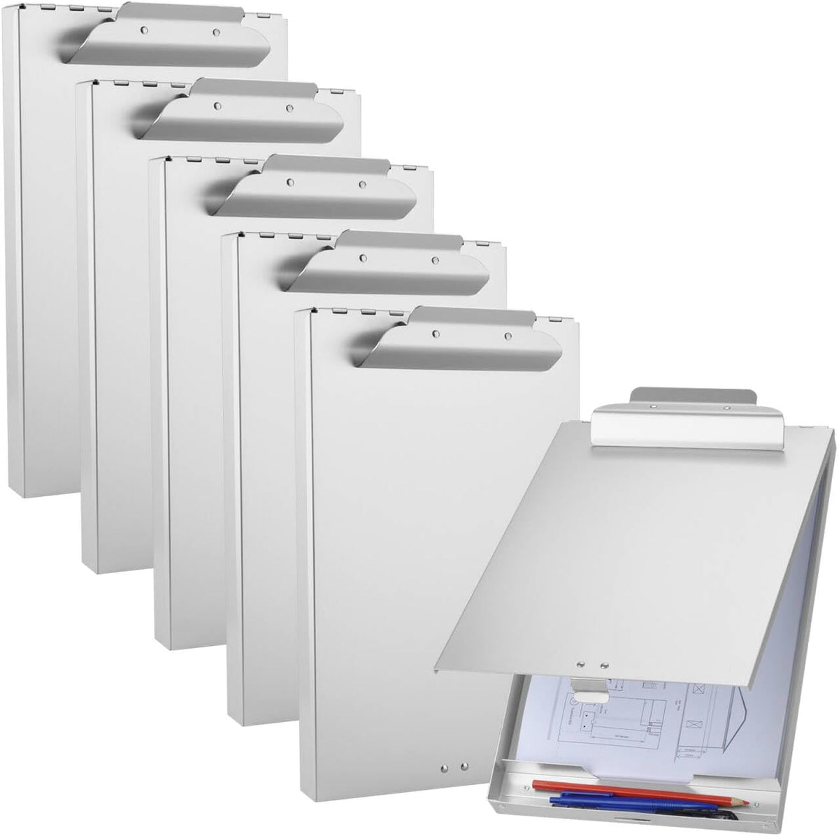 ZCZN Aluminum Clipboard with Storage, 6 Pack Recycled Metal Clipboard Box, Form Holder, Suitable for School, Office, Jobsite or Medical Staff, 9.25 x 13.78 Inches, Silver
