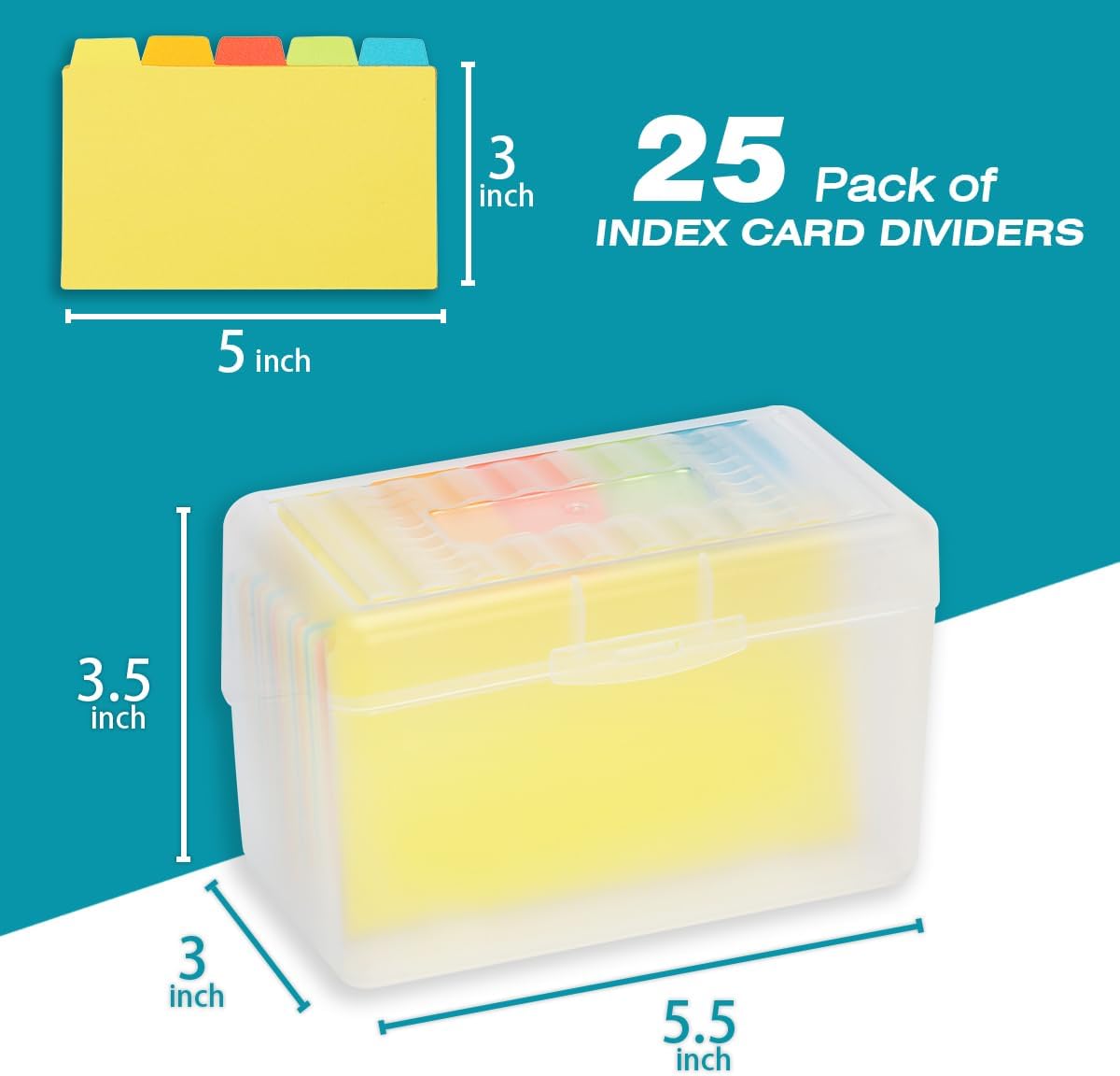 H4D Index Card Holder 3x5 Inches with 25 Plastic Dividers, Clear