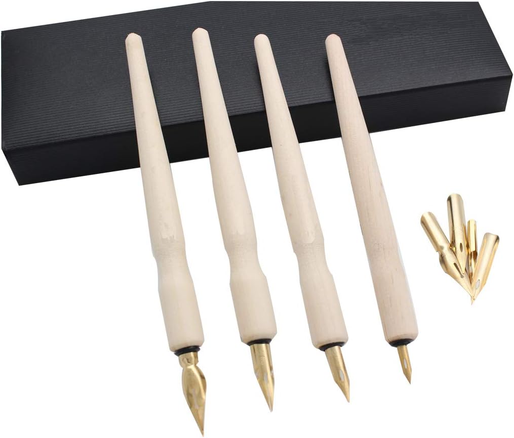 Wooden Professional Manga Pen Dip Pen Set with 4 Nibs Manga Cartoon Comic Drawing Painting Kit - 4 Pcs