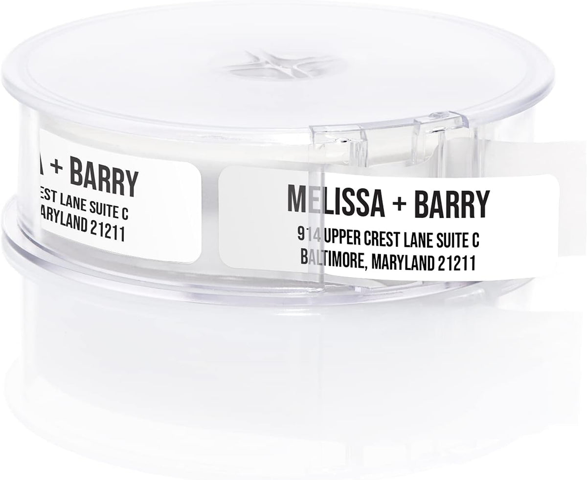 White Bold Rolled Address Labels/Roll of 500 Personalized Address Labels/Designer Return Address Stickers in Elegant Plastic Dispenser