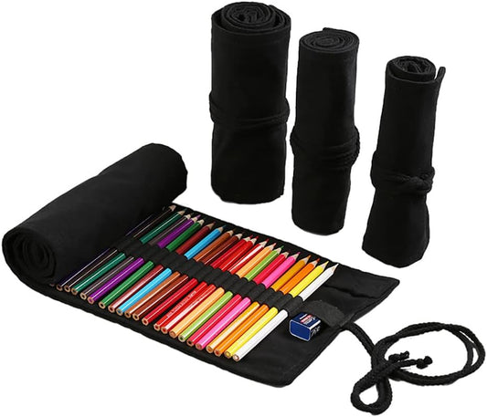DIYOMR 24/36/72 Slots Pencil Wrap Pencil Rolls, Artist Colored Pencils Roll Up Bag Short Brushes Pouch Case Pencils Organizer for Drawing Coloring and Sketching (Black, 36slots)