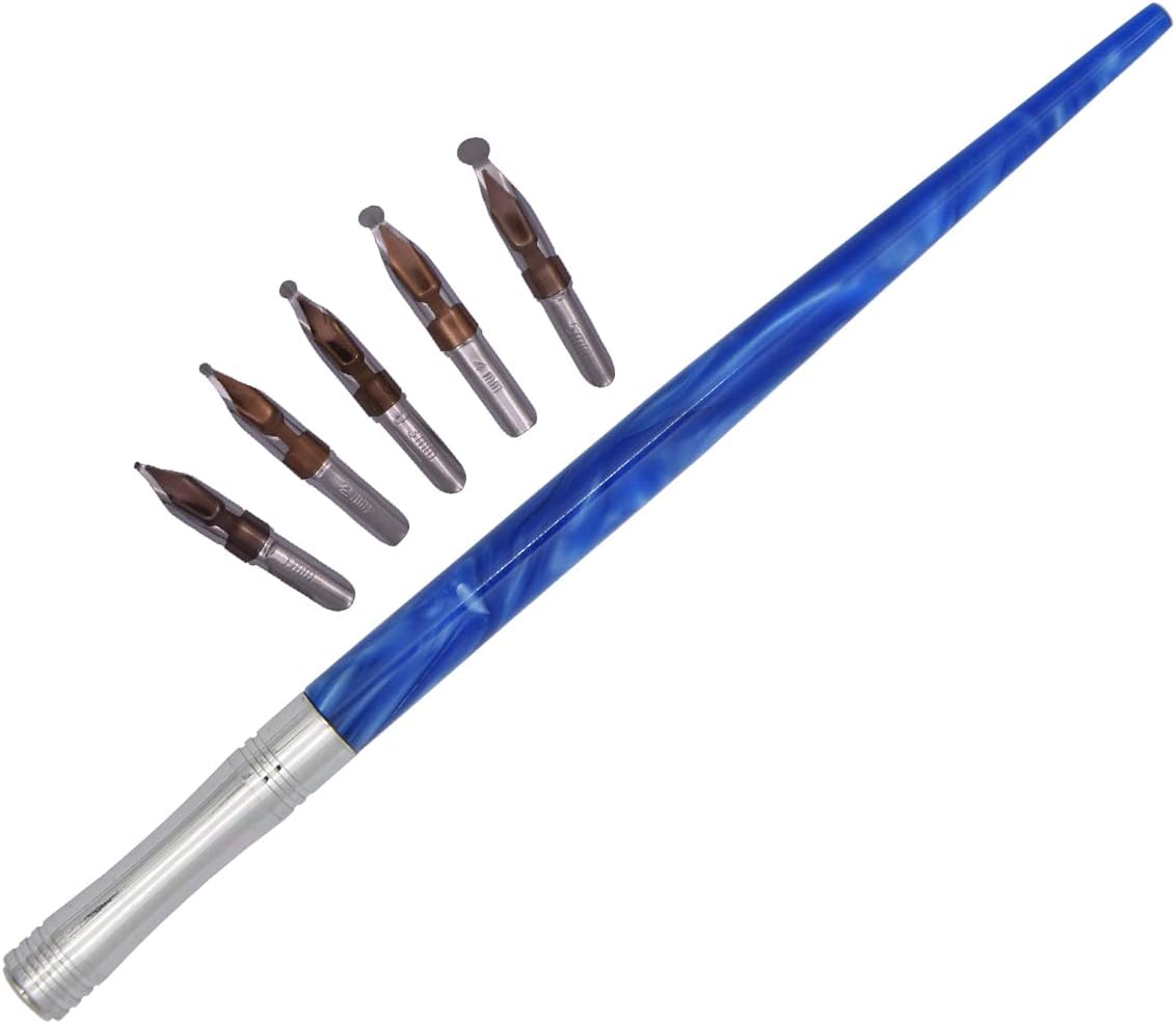 Gullor Resin Dip Pen Handcrafted Calligraphy Set with 33 Nibs for Art, Signatures, Drawing, Caligraphy Kits for Beginners (Blue)