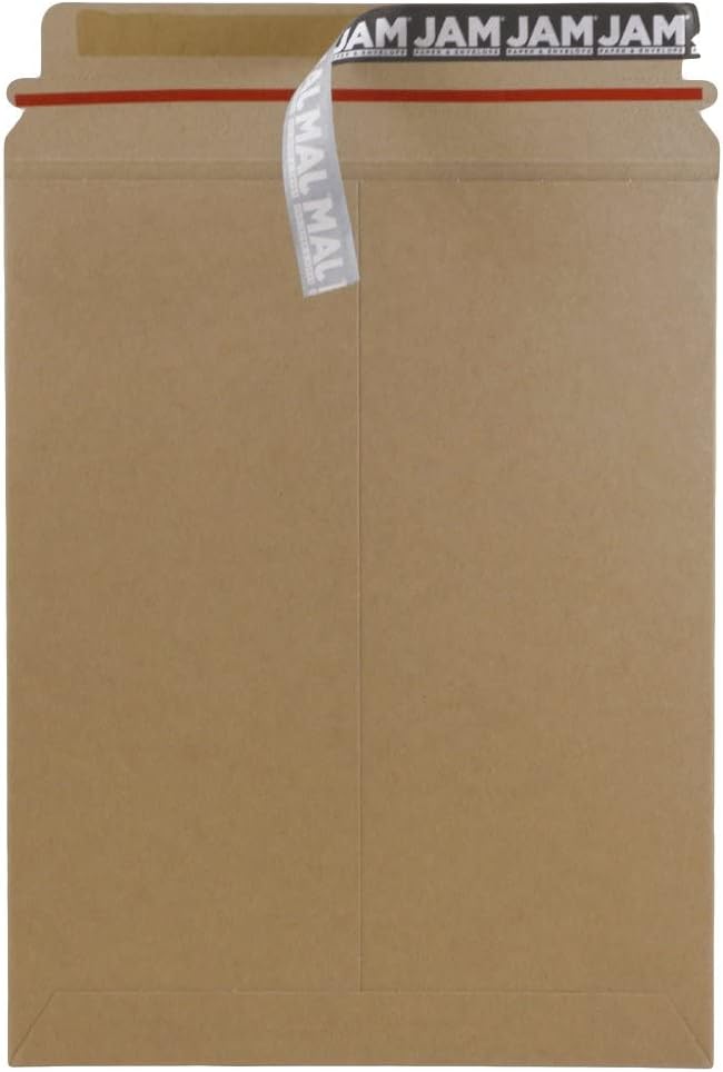 JAM PAPER Stay-Flat Photo Mailer Envelopes with Peel & Seal Closure - 9 x 11 1/2 - Brown Kraft - 6 Rigid Mailers/Pack