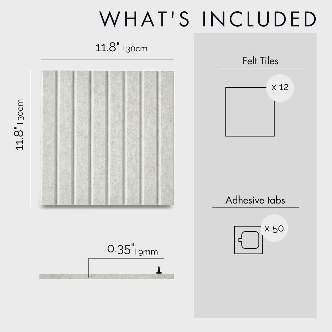 Large Cork Boards for Walls Black Felt Board Alternative - Slat Wall Paneling, Felt Bulletin Board Tiles for Office Decor, Push pin Board Office Wall Organizer -12-Pack (Ivory Tan)