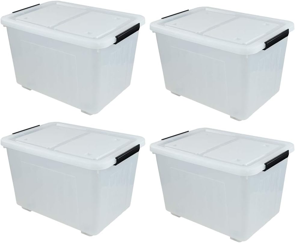 Farmoon 50 Quart Clear Storage Bin, Large Plastic Stackable Box with Lid, 4 Packs