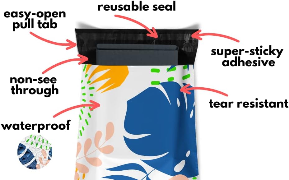 Poly Mailers 10x13 100 Pack | Self-Sealing Shipping Bags Envelopes for Small Business | Waterproof Durable Packaging | Floral Palm | Green Blue | à la mode Mailers