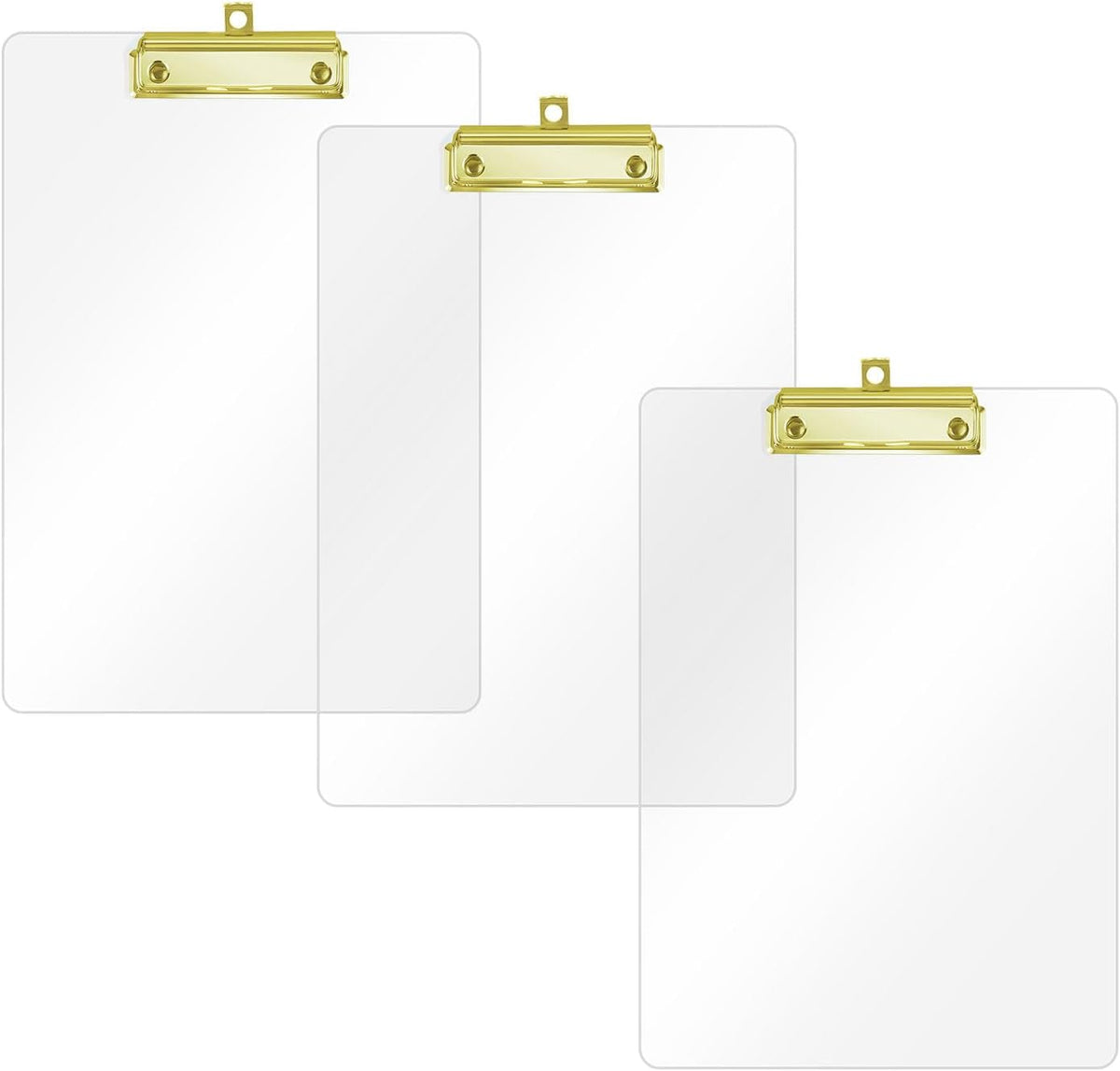 Honagu Acrylic Clear Clipboards, Transparent Plastic Clipboard with Gold Strong Clip Hidden Hanging Hole, A4 Letter Size Clipboards for Nurses, Art Student, Teachers,School & Office Supplies, 3PC