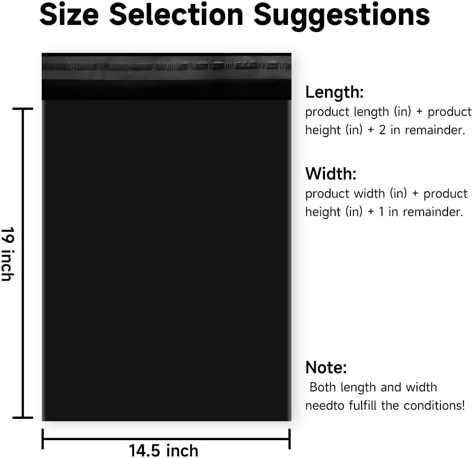 Black Poly Mailers 14.5X19 50 Pack, Strong Adhesive Shipping Envelopes for Clothing/Shirt, Poly Bags for Small Businesses, Waterproof Mailing for Shipping, Packages Bags