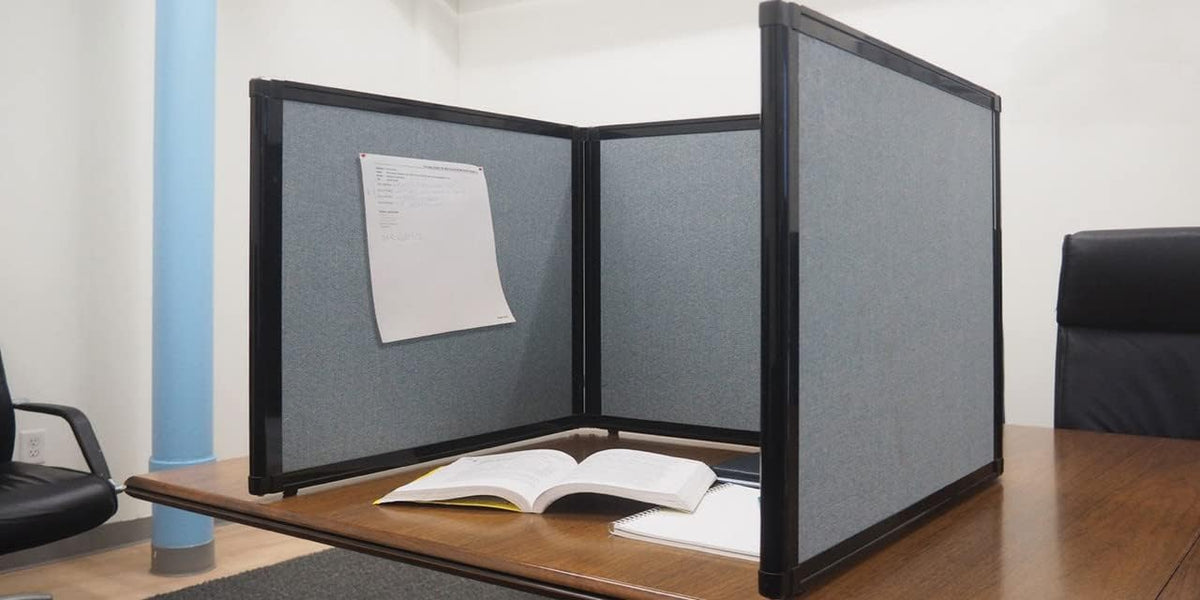Versare Folding Tabletop Display | 3-Panel Partition | Lightweight Portable Workspace Divider | Ocean 99" x 24"