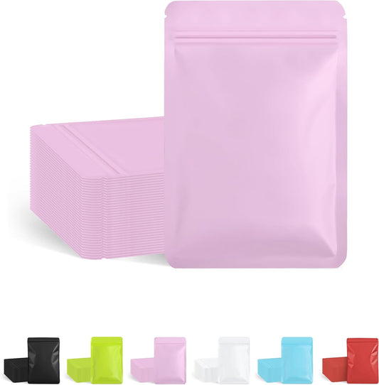 FireKylin 100 Pack Resealable Packaging Bags for Small Business Double-Sided Color Smell Proof Bags for Food Storage Flat Bags (Pink, 5.5" x 7.8")