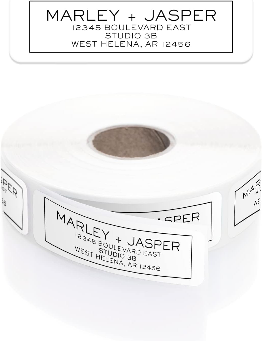 Simple Modern Outline Rolled Address Labels/Roll of 500 Square Box Personalized Address Labels/Designer Return Address Stickers in Elegant Plastic Dispenser
