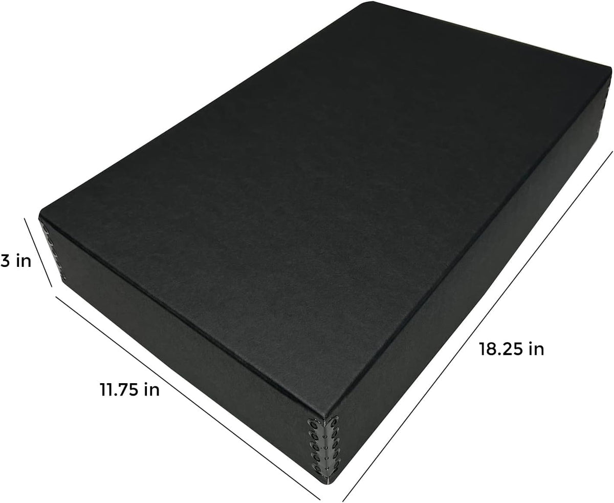 Lineco Museum Archival Storage Box, 11.75x18.25x3 in. Drop Front Design. Acid-Free with Metal Edge. Organize Photos, Pictures, Prints, Documents, Crafts, DIY. Black, 2Pack