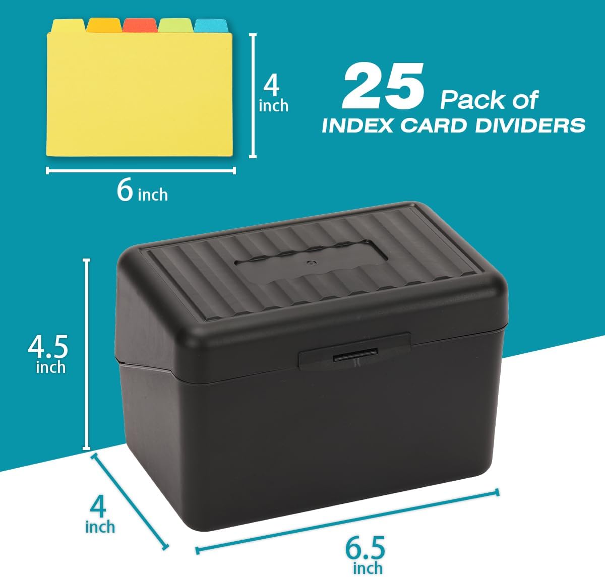 H4D Index Card Holder 4x6 Inches with 25 Plastic Dividers, Black